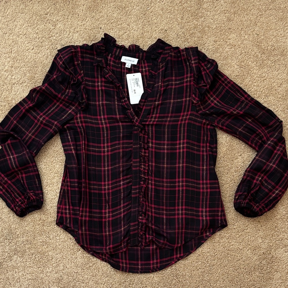 New NWT Evereve Charlotte Ruffle Button Down Shirt Small